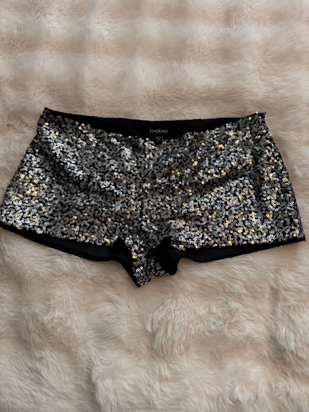 bebe Women's Sequence Shorts Black & Silver shorts  like new